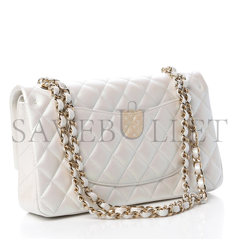 CHANEL MASTER IRIDESCENT QUILTED MEDIUM DOUBLE FLAP WHITE AS1112 (25*16*6cm) 